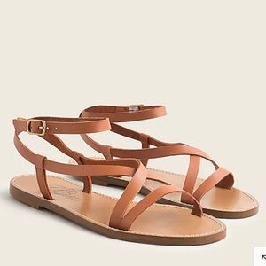 J Crew Vachetta Brown Tan 100% Leather Buckle Strappy Flat Sandal Size 8.5